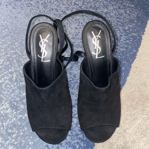 Ysl peep toe sling back suede heels